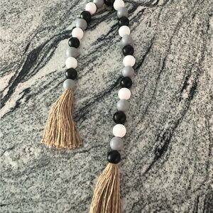 Black and White Beaded Tassel Necklace